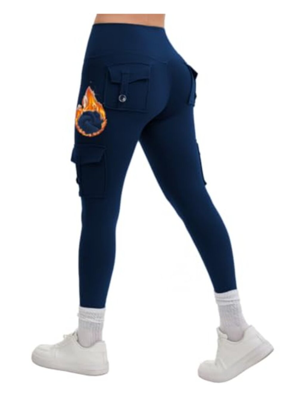 Fleece Lined Cargo Leggings with Pockets Butt Lifting Scrunch Thermal Yoga